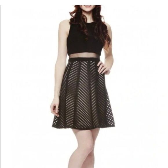 Betsy & Adam Black Mesh Waist Illusion A Line Sleeveless Dress Size 2 - Picture 1 of 13